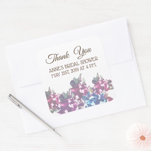 Rose Bridal ShowerSticker Quadratischer Aufkleber (Umschlag)