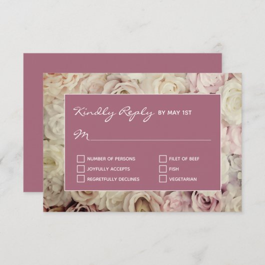 Rose Brown Mulberry RSVP Cards Rose Hintergrund (Vorne/Hinten)