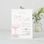 Rose Brunch Bubbly Pink Champagne Einladung (Stehend Vorderseite)