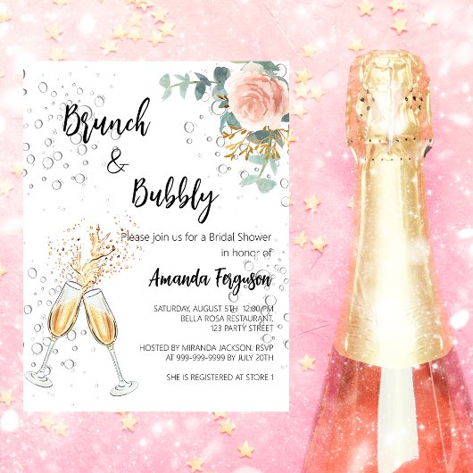 Rose Budget Brunch Bubbly Bridal Dusche Einladung