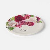 Rose Burgund/Cream Wedding ID584 Pappteller (Schrägansicht)