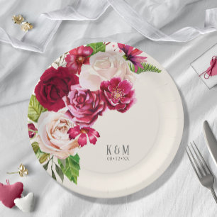 Rose Burgund/Cream Wedding ID584 Pappteller
