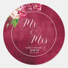 Rose Burgund/Cream Wedding Mr. und Mrs. ID584 Runder Aufkleber