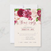 Rose Burgund/Cream Wedding RSVP ID584 Karte (Vorderseite)