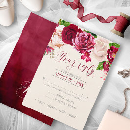 Rose Burgund/Cream Wedding RSVP ID584 Karte