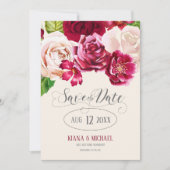 Rose Burgund/Cream Wedding Sichern Sie das Datum I Save The Date (Vorderseite)