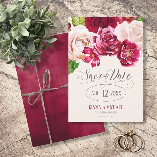 Rose Burgund/Cream Wedding Sichern Sie das Datum I Save The Date