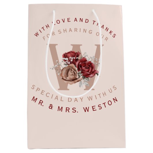 Rose Burgund und Blush Vielen Dank Mittlere Geschenktüte (Vorderseite)