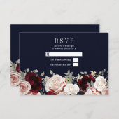 Rose Burgundy Bloral Wedding RSVP Einladung (Vorne/Hinten)