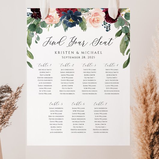 Rose Burgundy Floral Finden Sie Ihren Sitzplan Poster