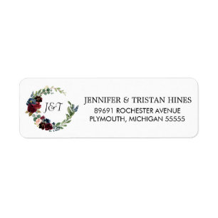 Rose Burgundy Floral Monogram Rücksendeadresse
