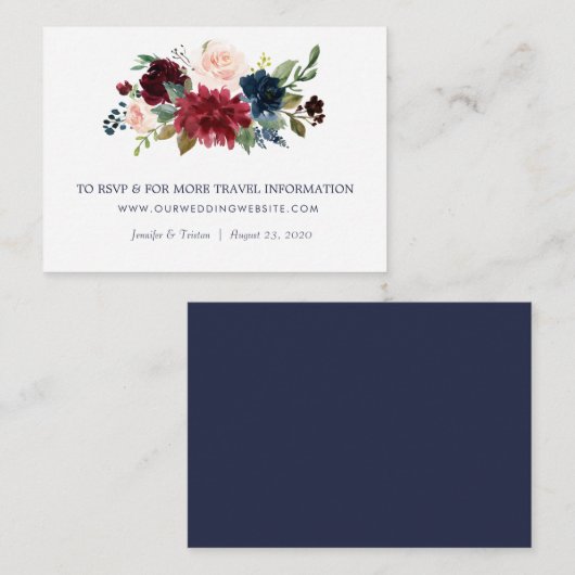 Rose Burgundy Floral Wedding Begleitkarte (Vorne/Hinten)