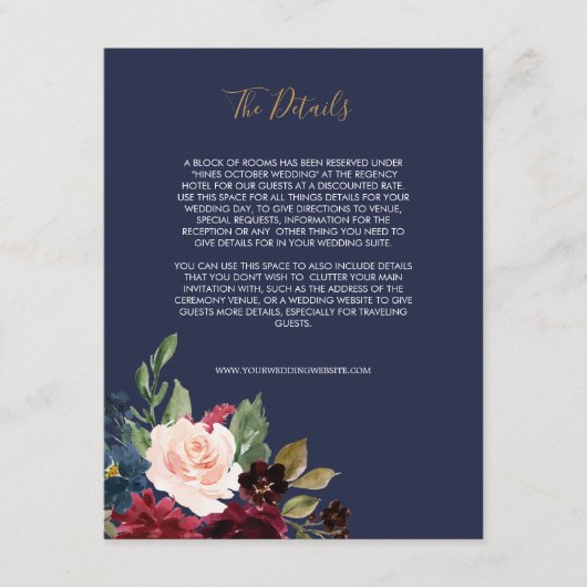 Rose Burgundy Floral Wedding Begleitkarte (Vorderseite)