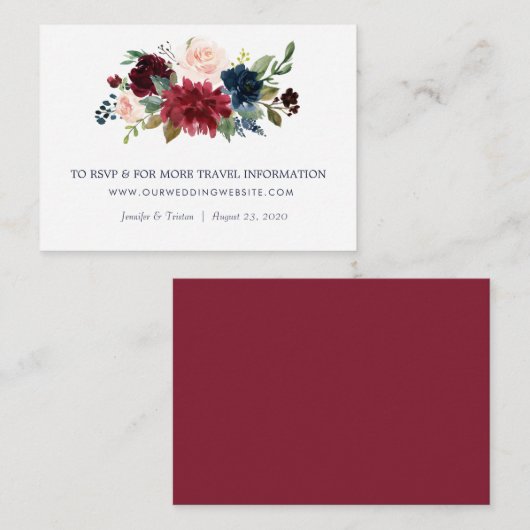 Rose Burgundy Floral Wedding Begleitkarte (Vorne/Hinten)