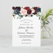 Rose Burgundy Floral Wedding Einladung (Stehend Vorderseite)