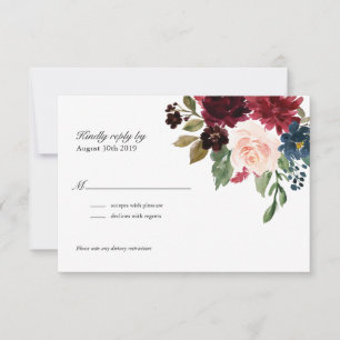 Rose Burgundy Floral Wedding RSVP Karte