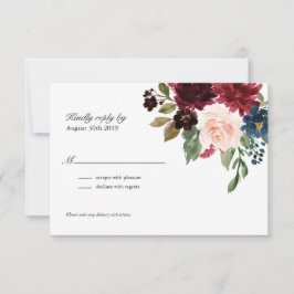 Rose Burgundy Floral Wedding RSVP Karte