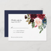 Rose Burgundy Floral Wedding RSVP Karte (Vorne/Hinten)
