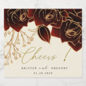 Rose Burgundy Green Cheers Hochzeit Schaumweinetikett (Einzelnes Label)