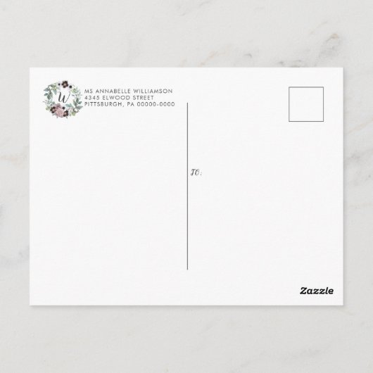 Rose Burgundy Rustic Boho Bridal Dusche Einladung Postkarte (Rückseite)