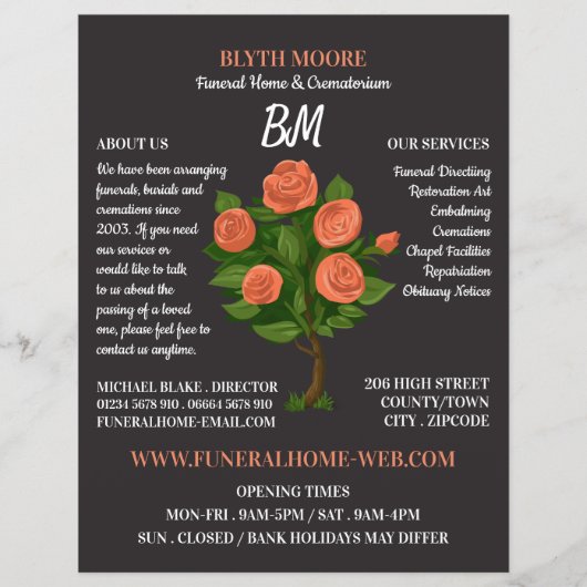 Rose Bush, Beerdigung Zuhause, Direktoren Flyer (Vorne)