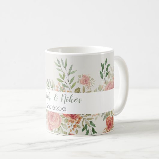 Rose Bush Wasserfarbe Kunst Mit Monogramm Kaffeetasse (VorderseiteRechts)
