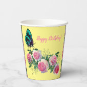 Rose Butterfly Happy Geburtstagspapier Cups Pappbecher (Rückseite)