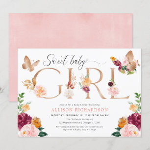 Rose Butterfly Rosa Dusche Einladung