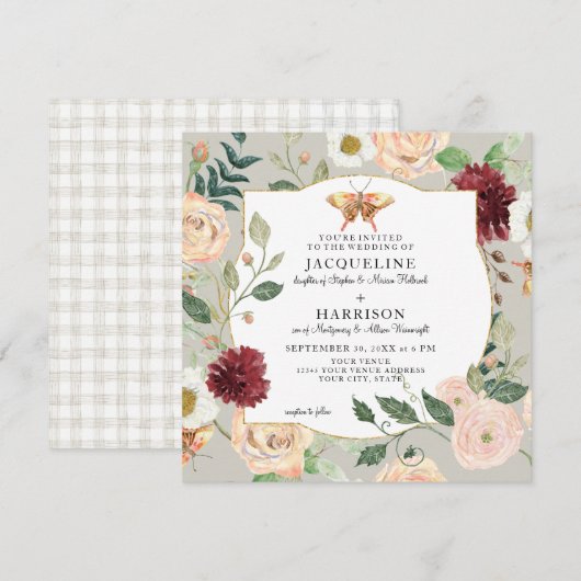 Rose Butterfly Wasserfarben Herbst Blütenkoralle Einladung (Vorne/Hinten)