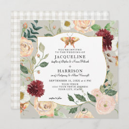 Rose Butterfly Wasserfarben Herbst Blütenkoralle Einladung