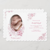 Rose Cameo Foto Geburtsankündigung Einladung (Vorne/Hinten)