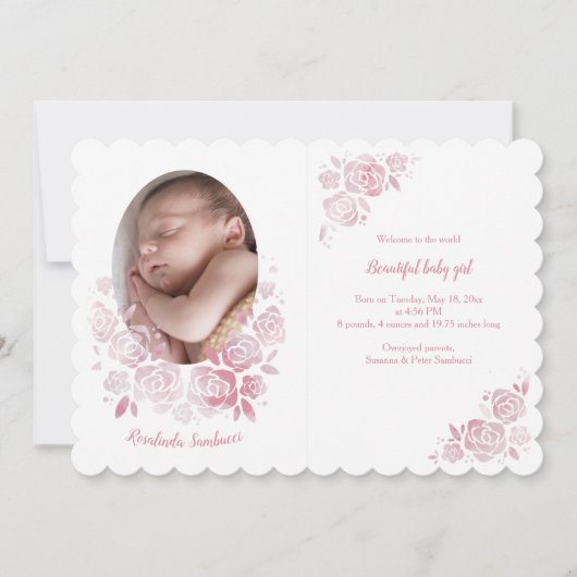 Rose Cameo Foto Geburtsankündigung Einladung (Vorderseite)