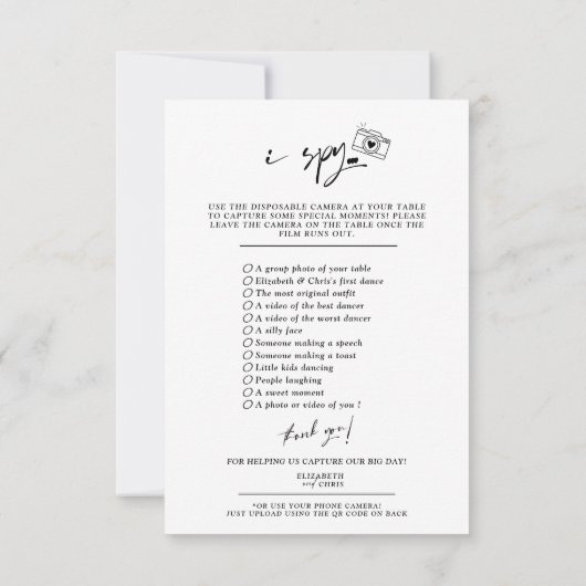 Rose Capture the Liebe Foto I Spy Wedding Menu RSVP Karte (Rückseite)