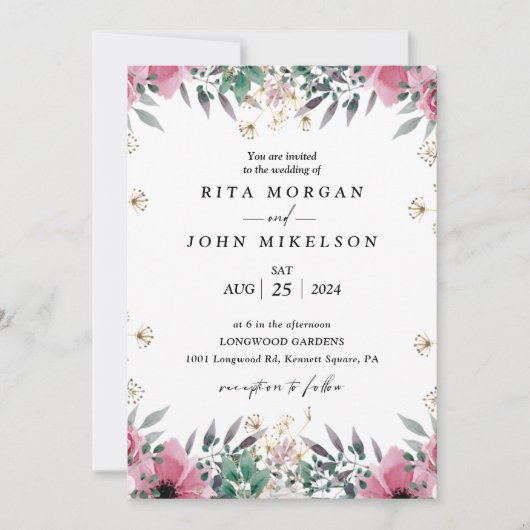 Rose Carnation Minimalistisch Script Wedding Einladung (Vorderseite)