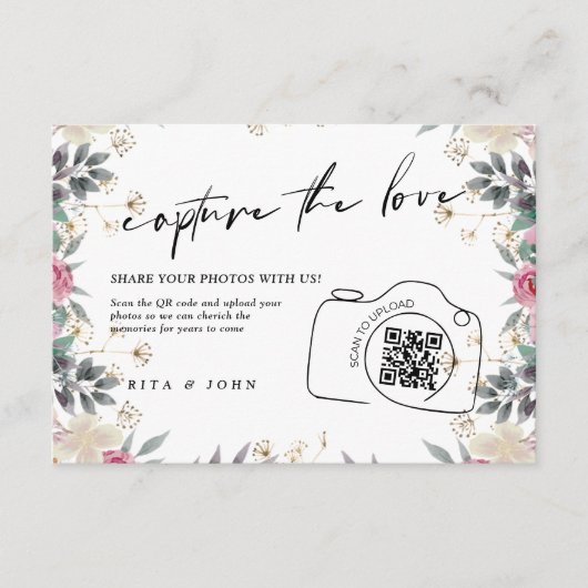 Rose Carnation Script Capture Die Liebe QR-Code Begleitkarte (Vorderseite)