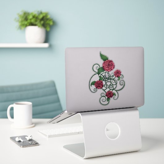 Rose Cartouche Aufkleber (Laptop auf Schreibtisch)