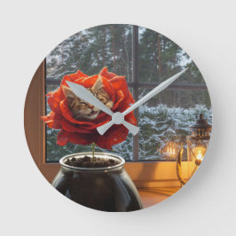 Rose Cat Dream Runde Wanduhr