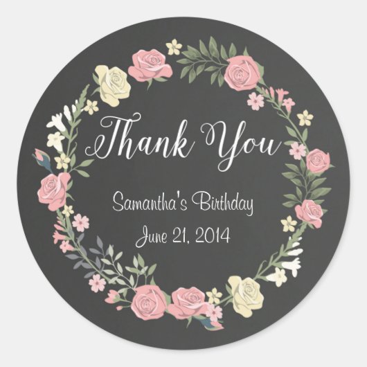 Rose Chalkboard Round Stickers (Vorderseite)