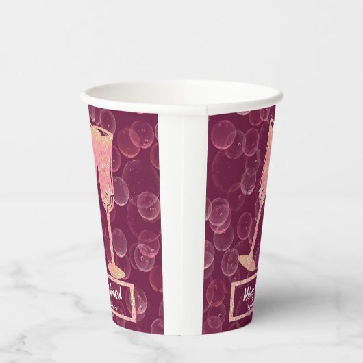 Rose Champagne Bubbles & Brillen Wedding Celebrate Pappbecher (Rechts)
