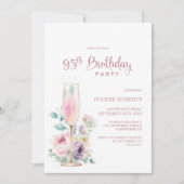 Rosé-Champagner-Blumen 95. Geburtstagsfeier Einladung (Vorderseite)