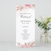 Rose-Champagner-Boho-Hochzeitsprogrammkarte (Stehend Vorderseite)