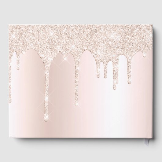 Rose Champagner Glitzer Tropfen Rosa Hochzeit Gästebuch (Rückseite)