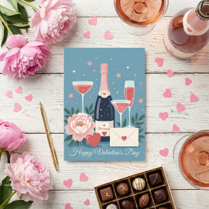 Rosé Champagner-Herzen Romantischer Valentinstag Feiertagskarte