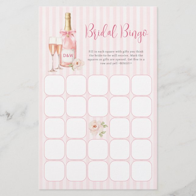 Rosé-Champagner-Hochzeits-Bingo-Spiel (Vorderseite)