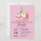 Rose Champagner und Herzenslust Valentinstag Party Einladung (Vorderseite)