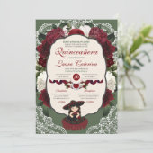 Rose Charro Quinceanera Einladung (Stehend Vorderseite)