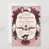 Rose Charro Quinceanera Einladung (Vorderseite)