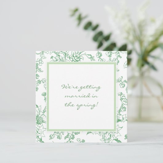 Rose Chinz Blumenmuster Save The Date (Stehend Vorderseite)