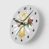 Rose Christliches Kreuz Runde Wanduhr (Winkel)
