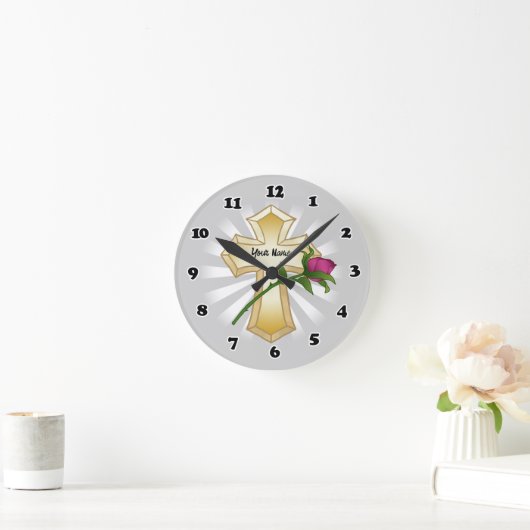 Rose Christliches Kreuz Runde Wanduhr (Zuhause)